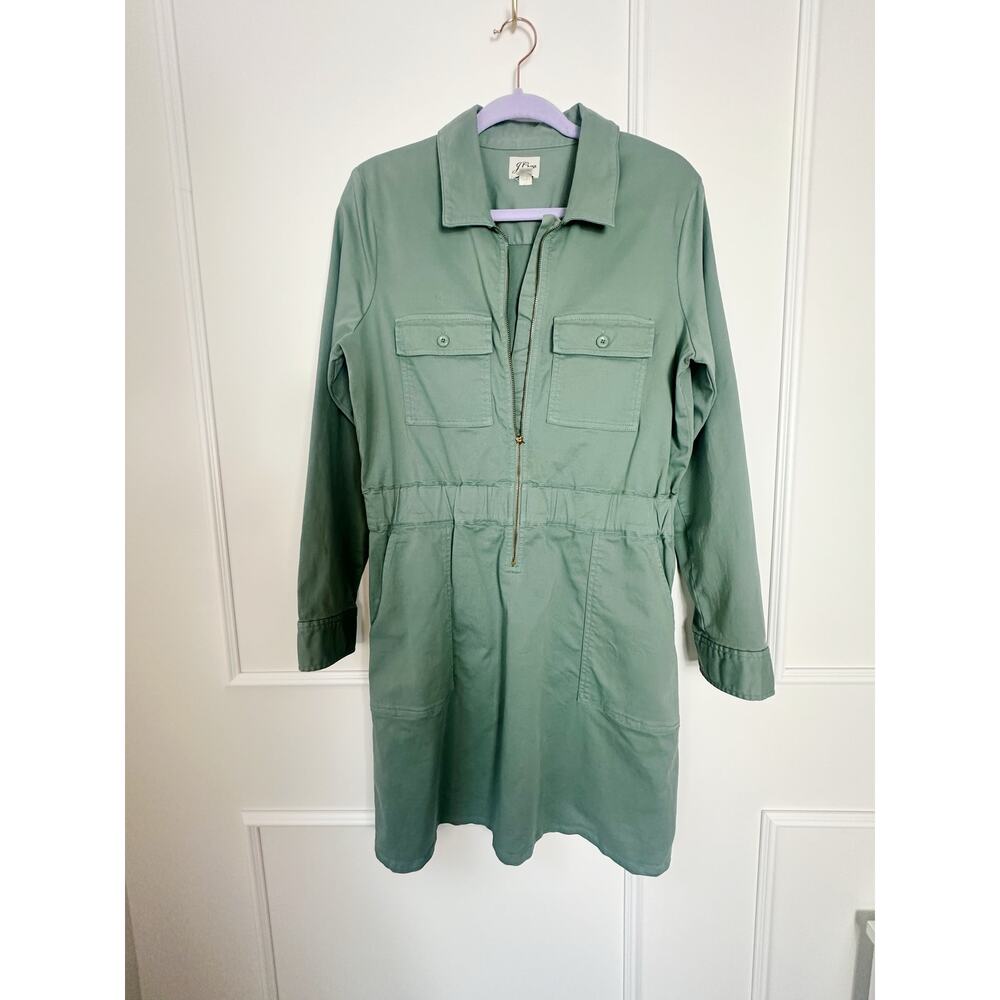 J. Crew Cotton Long Sleeve Zip Up Dress Size 10 - Picture 4 of 13